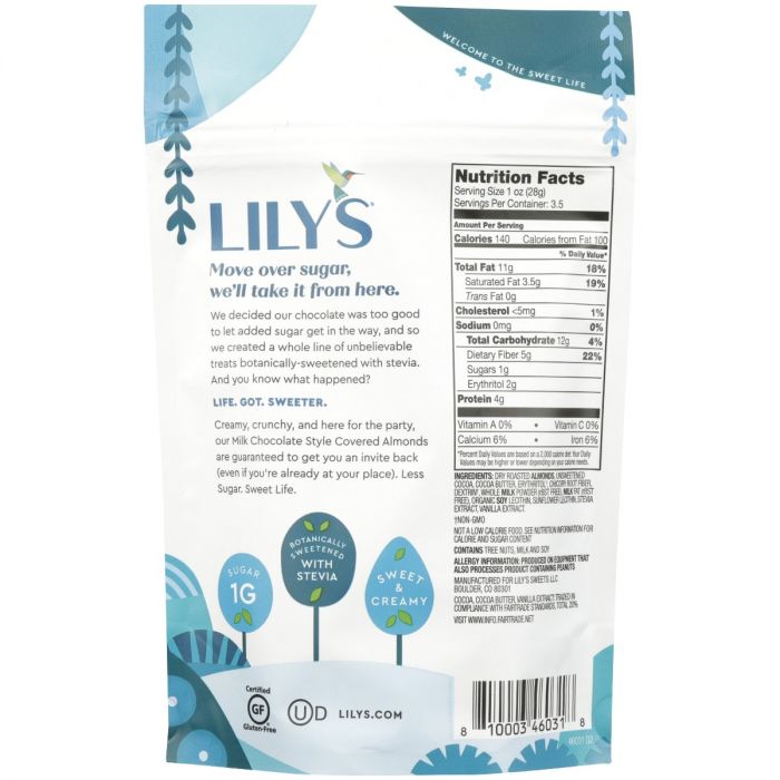 LILYS SWEETS: Milk Chocolate Style Covered Almonds, 3.5 oz