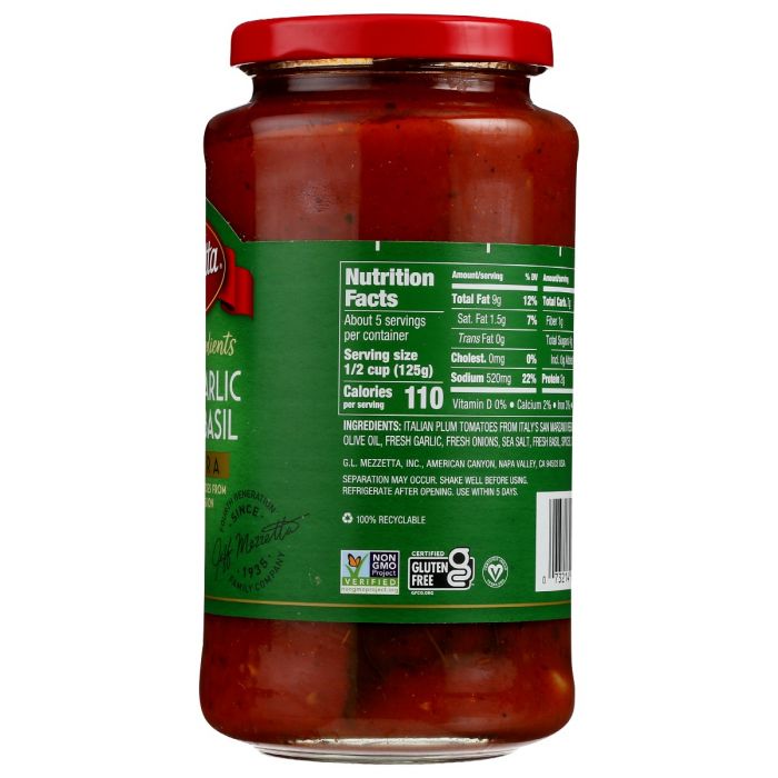 MEZZETTA: Whole Garlic And Sweet Basil Marinara, 24 oz