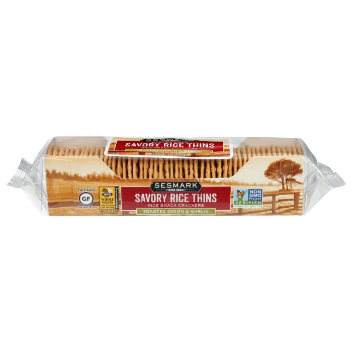 SESMARK: Savory Rice Thins Toasted Onion and Garlic, 3.2 oz