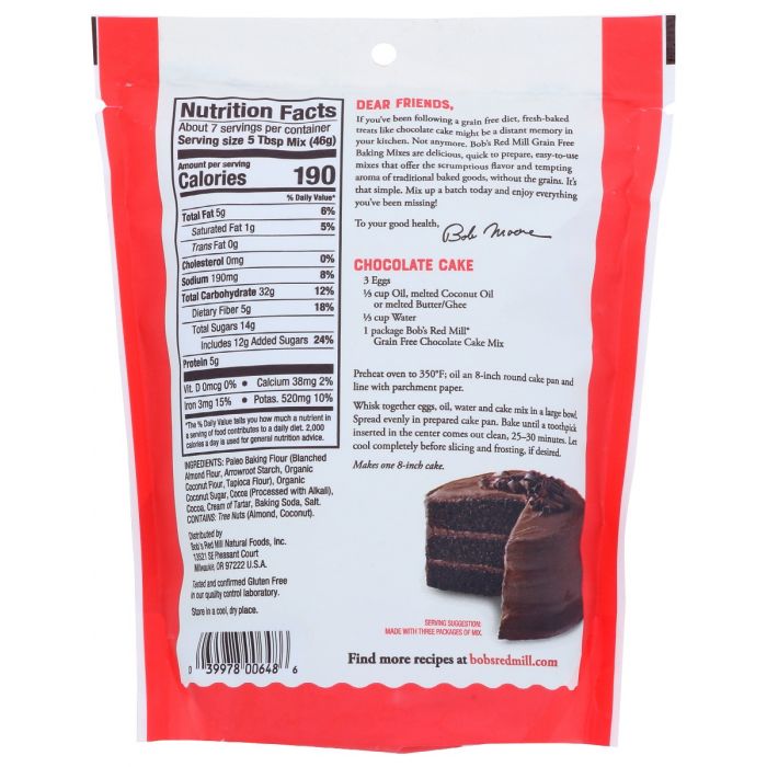 BOBS RED MILL: Mix Cake Chocolate Grn Fr, 10.5 oz