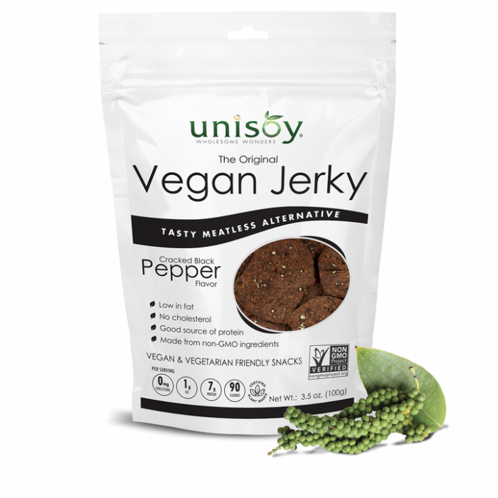 UNISOY: Jerky Vegan Black Pepper, 3.5 oz