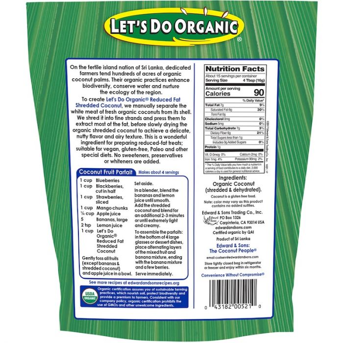 LETS DO ORGANICS: 100% Organic Reduced Fat Shredded Coconut, 8.8 oz