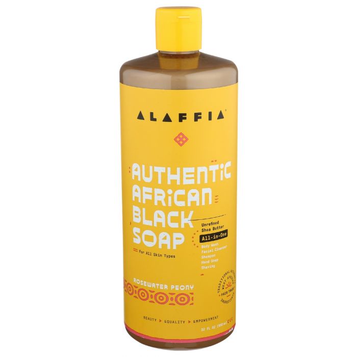 ALAFFIA: Authentic African Black Soap All In One Rosewater Peony, 32 fo