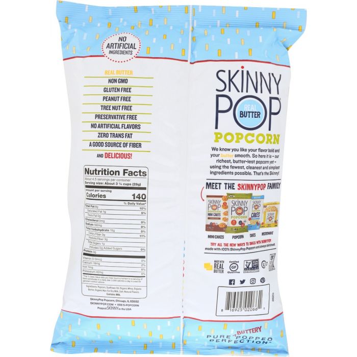 SKINNY POP: Real Butter Popped Corn, 4.4 oz