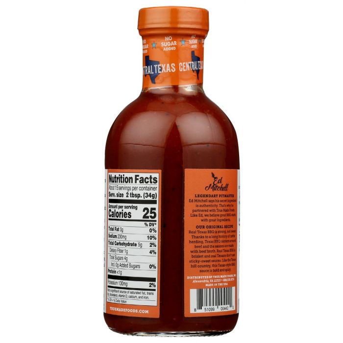 TRUE FOODS: Sauce Bbq Central Texas No Sugar, 18 oz