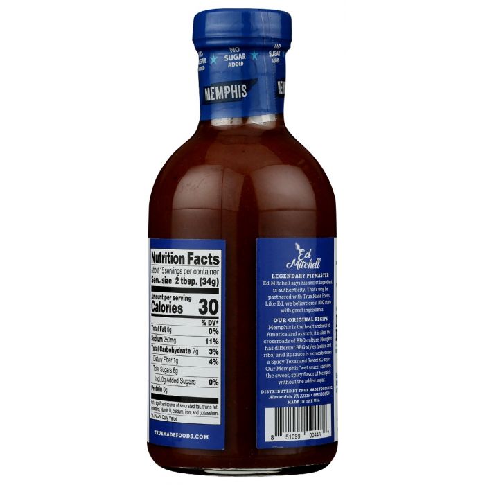 TRUE FOODS: Sauce Bbq Memphis No Sugar, 18 oz