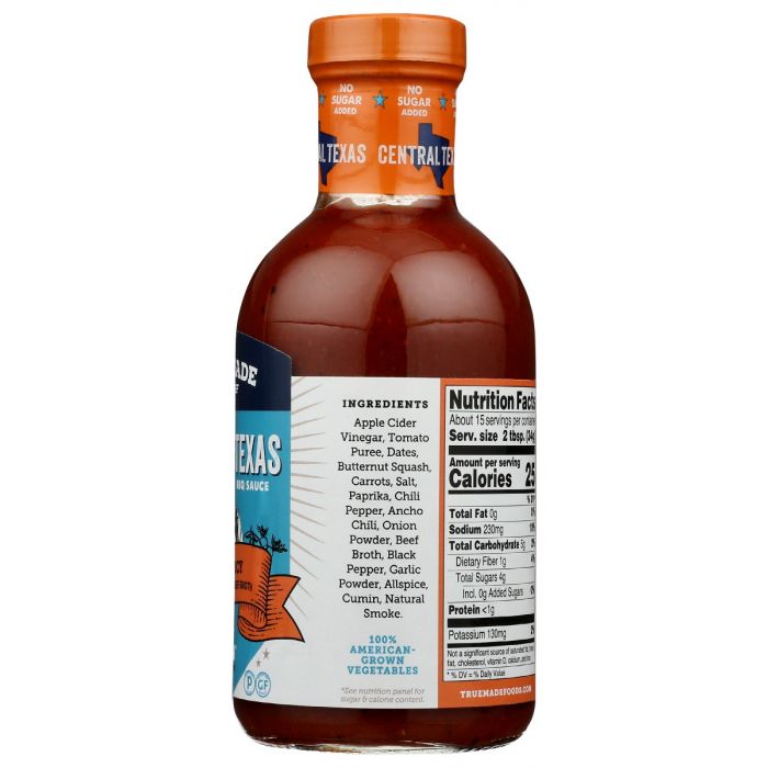 TRUE FOODS: Sauce Bbq Central Texas No Sugar, 18 oz