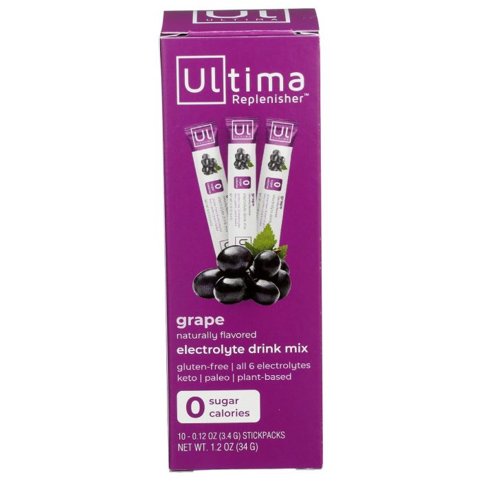 ULTIMA REPLENISHER: Grape Electrolyte Hydration Mix 10 Packets, 1.2 oz