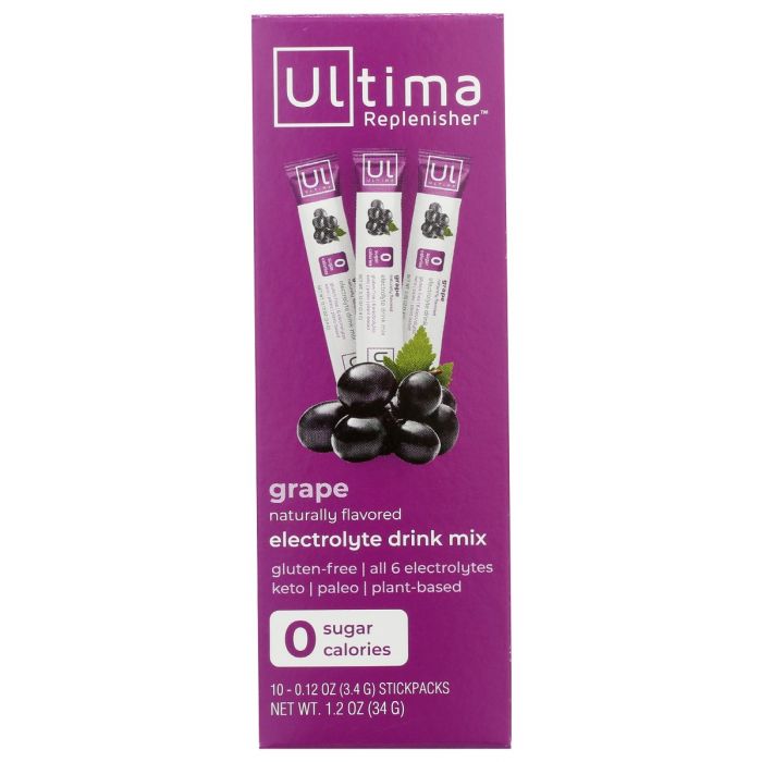 ULTIMA REPLENISHER: Grape Electrolyte Hydration Mix 10 Packets, 1.2 oz