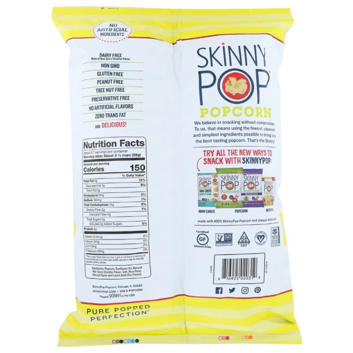 SKINNY POP: Popcorn White Cheddar Sharing Size, 6.7 oz