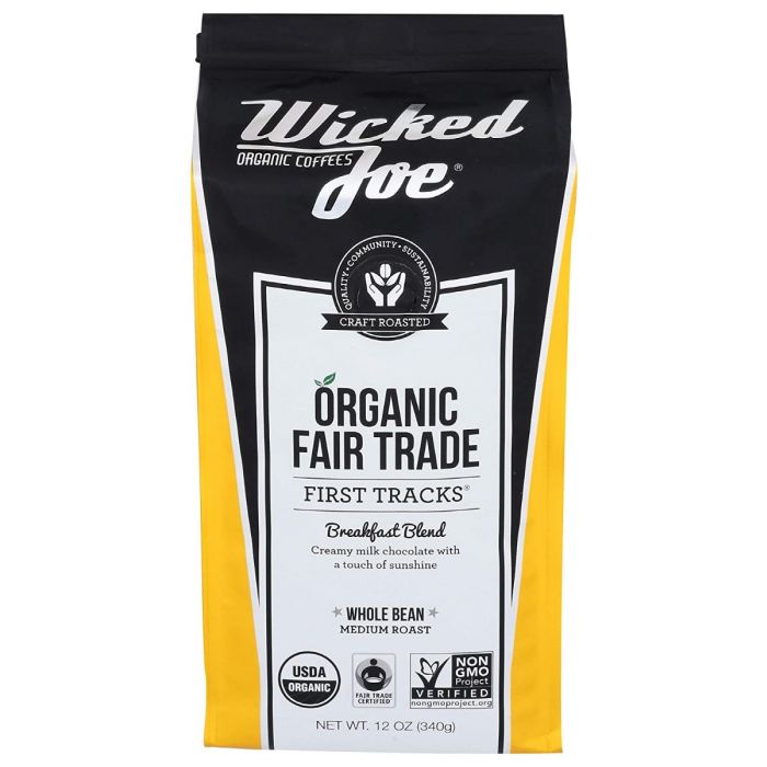 WICKED JOE COFFEE: First Tracks Breakfast Blend Whole Bean, 12 oz